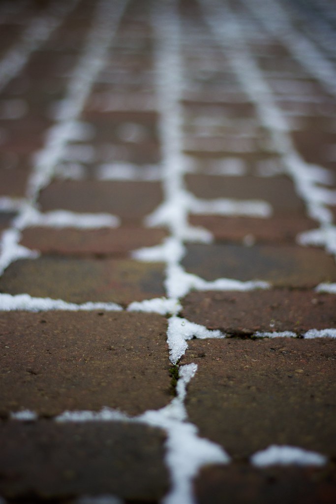 Close-up of a brick paving pattern with clean mortar lines